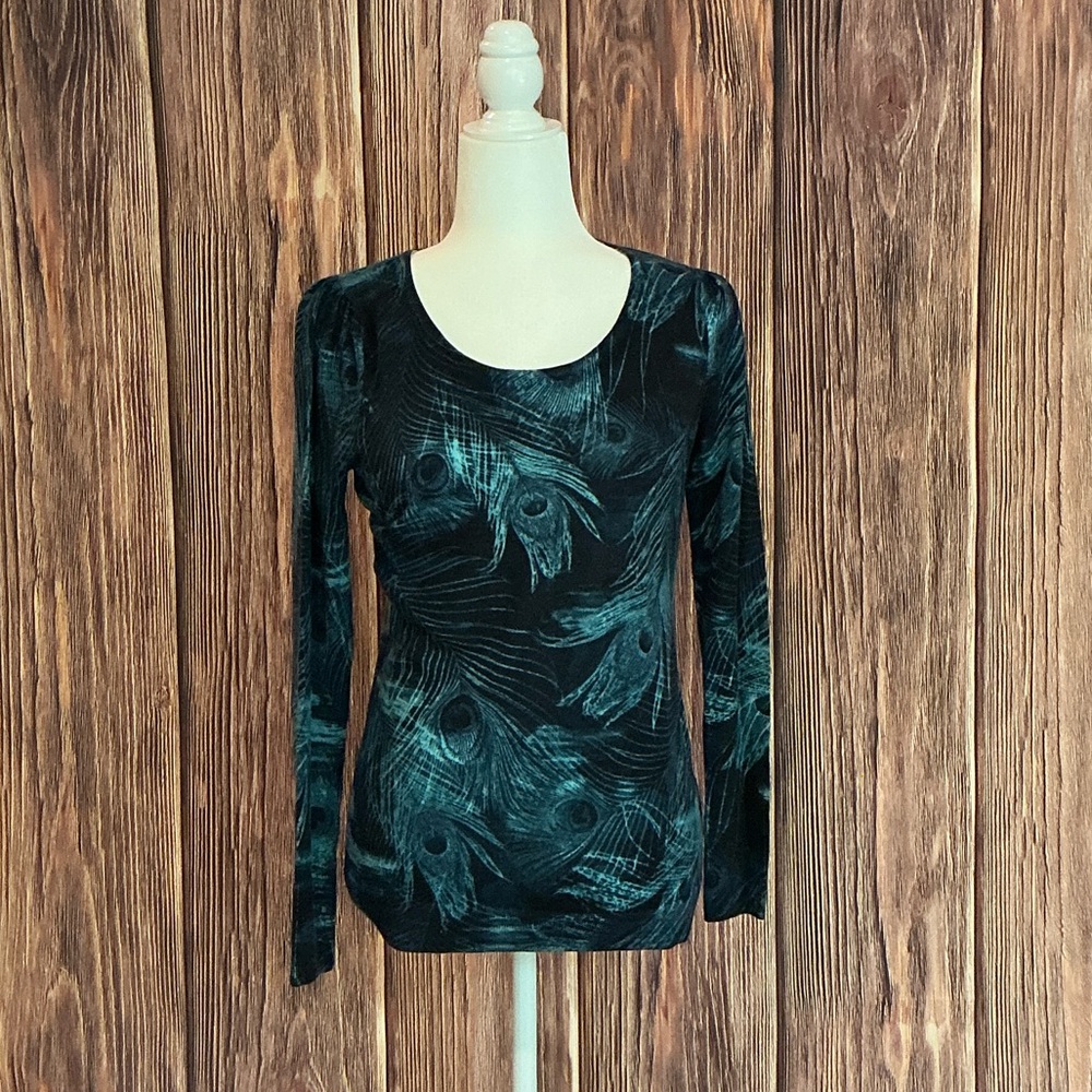 Talbots Teal Feather Print Sweater.